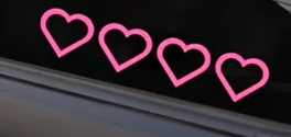 Pembe 4'lü Kalp Araba Cam Sticker 10cm